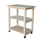 Carrello da Cucina Microonde in Legno Massello di Parawood con 3 Ripiani e Rotelle Bloccabili