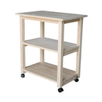 Carrello da Cucina Microonde in Legno Massello di Parawood con 3 Ripiani e Rotelle Bloccabili
