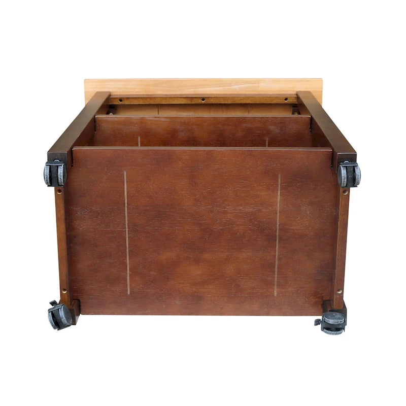 Carrello da Cucina Microonde in Legno Massello di Parawood con 3 Ripiani e Rotelle Bloccabili