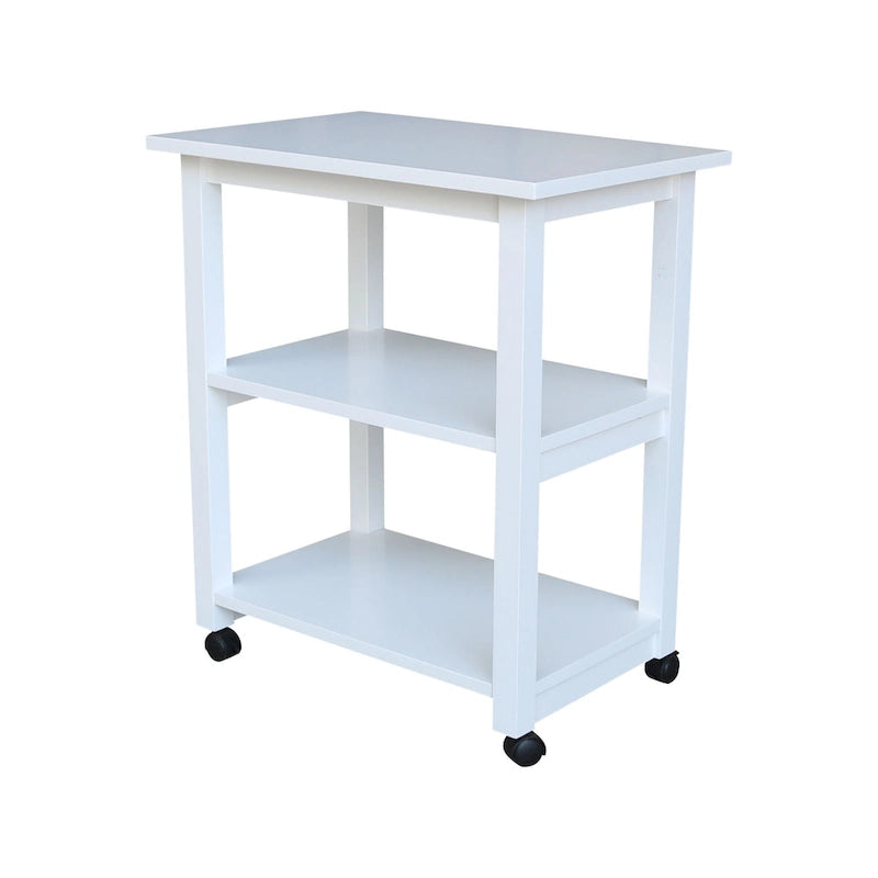 Carrello da Cucina Microonde in Legno Massello di Parawood con 3 Ripiani e Rotelle Bloccabili