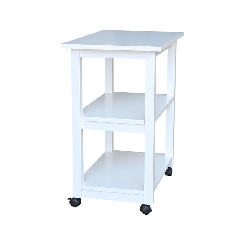 Carrello da Cucina Microonde in Legno Massello di Parawood con 3 Ripiani e Rotelle Bloccabili