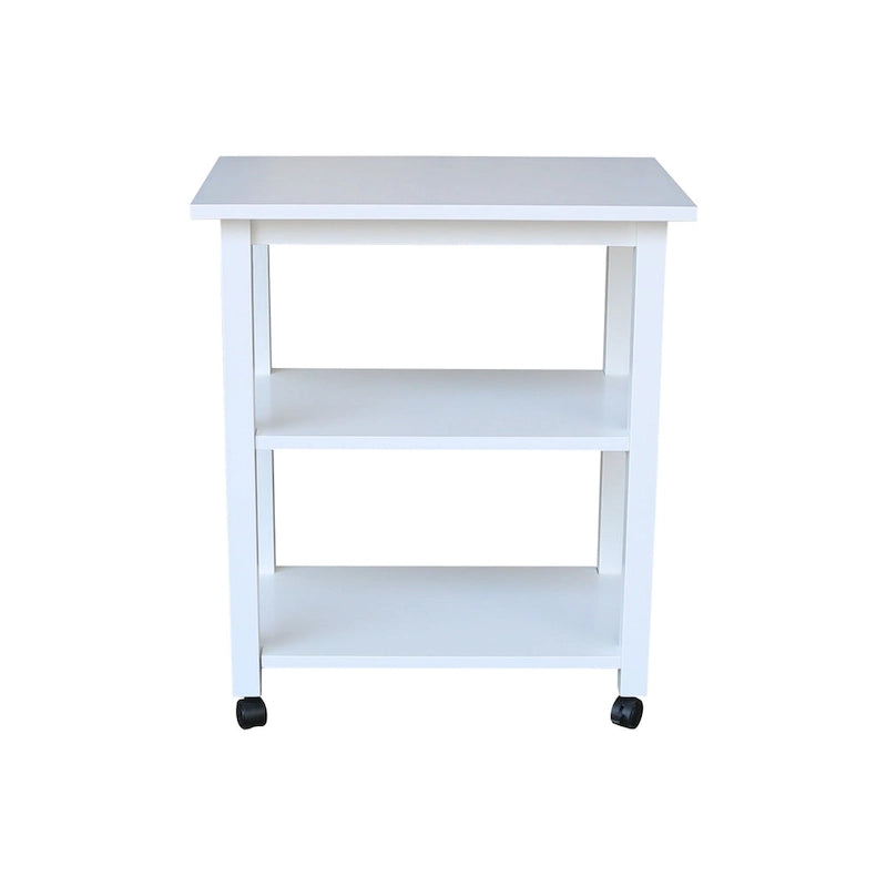 Carrello da Cucina Microonde in Legno Massello di Parawood con 3 Ripiani e Rotelle Bloccabili