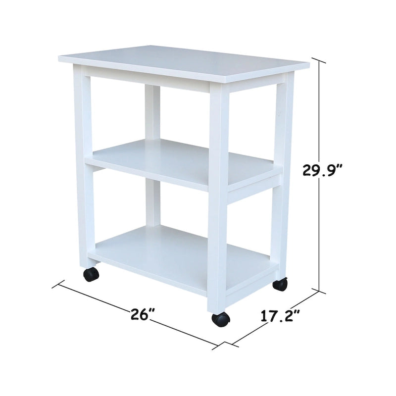 Carrello da Cucina Microonde in Legno Massello di Parawood con 3 Ripiani e Rotelle Bloccabili