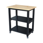Carrello da Cucina Microonde in Legno Massello di Parawood con 3 Ripiani e Rotelle Bloccabili