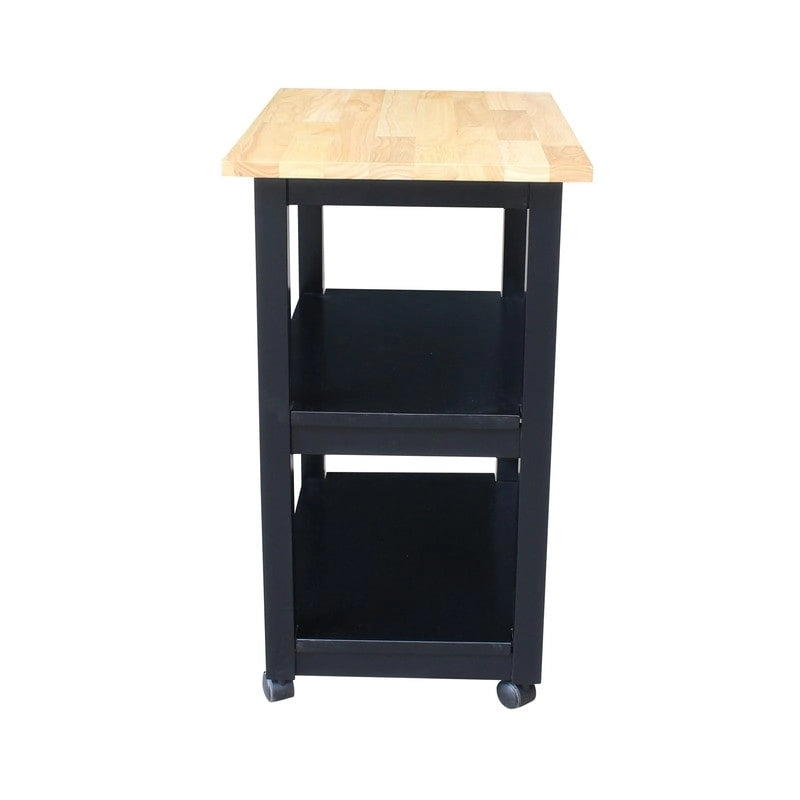 Carrello da Cucina Microonde in Legno Massello di Parawood con 3 Ripiani e Rotelle Bloccabili