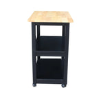 Carrello da Cucina Microonde in Legno Massello di Parawood con 3 Ripiani e Rotelle Bloccabili