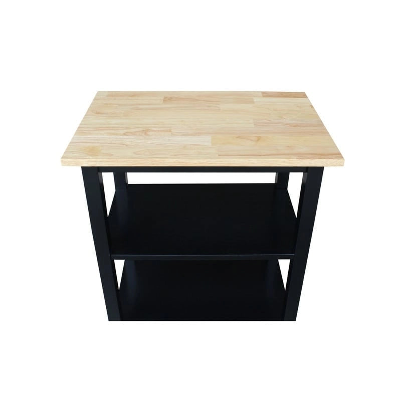 Carrello da Cucina Microonde in Legno Massello di Parawood con 3 Ripiani e Rotelle Bloccabili