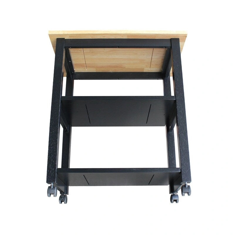 Carrello da Cucina Microonde in Legno Massello di Parawood con 3 Ripiani e Rotelle Bloccabili