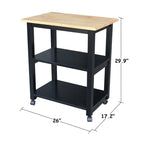 Carrello da Cucina Microonde in Legno Massello di Parawood con 3 Ripiani e Rotelle Bloccabili