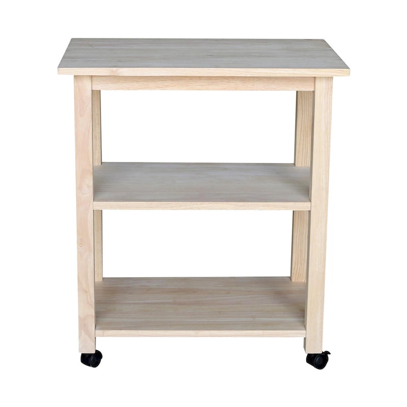 Carrello da Cucina Microonde in Legno Massello di Parawood con 3 Ripiani e Rotelle Bloccabili