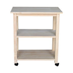 Carrello da Cucina Microonde in Legno Massello di Parawood con 3 Ripiani e Rotelle Bloccabili