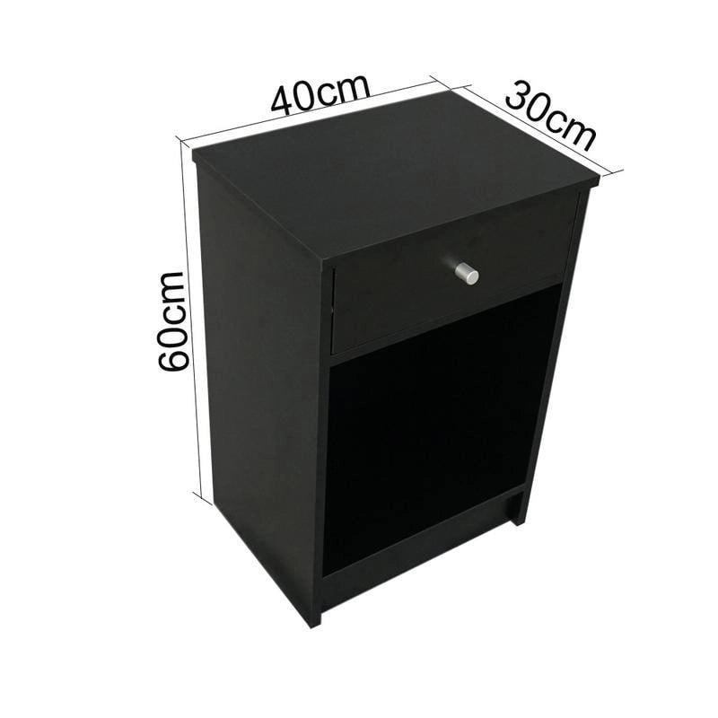 Comodino moderno nero con 1 o 2 cassetti e ripiano aperto