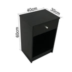 Comodino moderno nero con 1 o 2 cassetti e ripiano aperto
