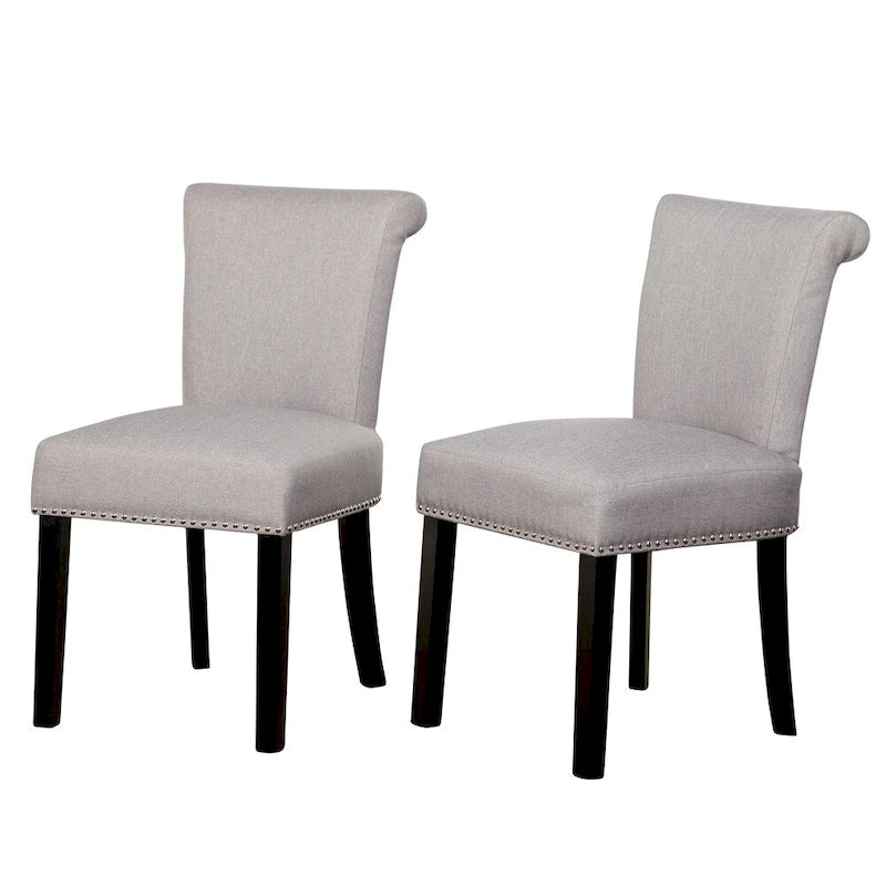 Sedie da pranzo Parsons con borchie e tessuto effetto lino, set da 2