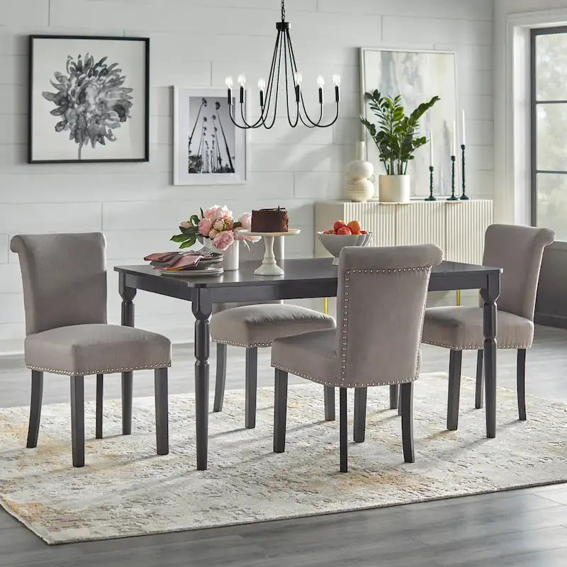 Sedie da pranzo Parsons con borchie e tessuto effetto lino, set da 2