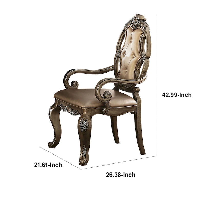 Sedia da pranzo da 26 pollici, similpelle, set da 2, oro champagne