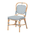Sedia Bistro Luciana in Rattan Naturale con Tessitura Moderna Francese Blu e Bianca