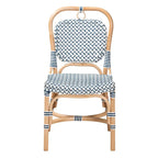 Sedia Bistro Luciana in Rattan Naturale con Tessitura Moderna Francese Blu e Bianca