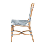 Sedia Bistro Luciana in Rattan Naturale con Tessitura Moderna Francese Blu e Bianca