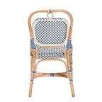 Sedia Bistro Luciana in Rattan Naturale con Tessitura Moderna Francese Blu e Bianca