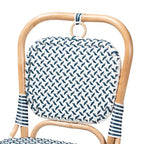 Sedia Bistro Luciana in Rattan Naturale con Tessitura Moderna Francese Blu e Bianca