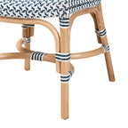 Sedia Bistro Luciana in Rattan Naturale con Tessitura Moderna Francese Blu e Bianca