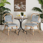 Sedia Bistro Luciana in Rattan Naturale con Tessitura Moderna Francese Blu e Bianca