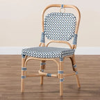 Sedia Bistro Luciana in Rattan Naturale con Tessitura Moderna Francese Blu e Bianca
