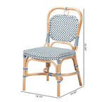 Sedia Bistro Luciana in Rattan Naturale con Tessitura Moderna Francese Blu e Bianca