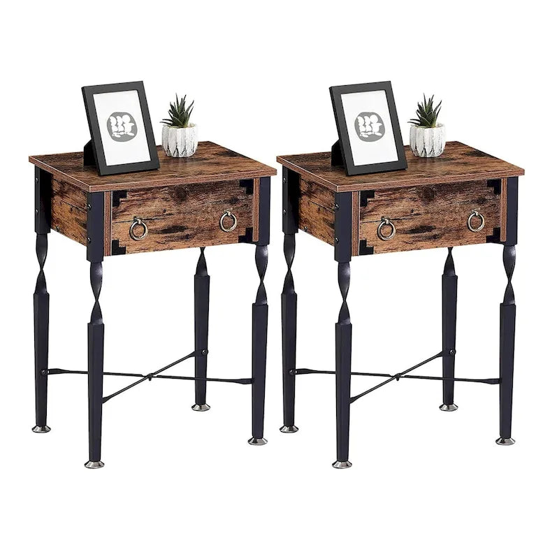 Set di comodino e tavolino da caffè rustico industriale marrone