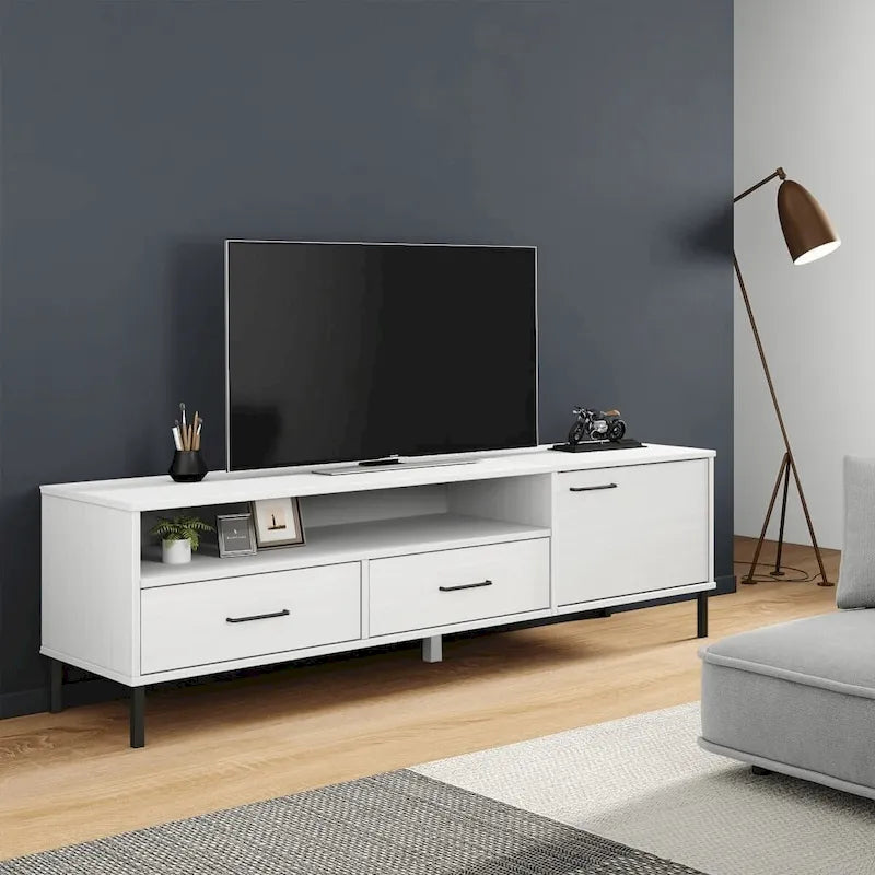 Mobile TV con gambe in metallo e legno massiccio di pino - 158 x 40 x 46.5 cm