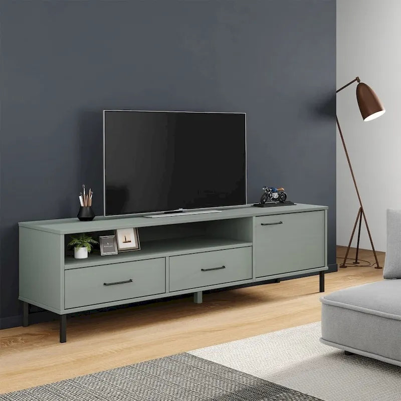 Mobile TV con gambe in metallo e legno massiccio di pino - 158 x 40 x 46.5 cm