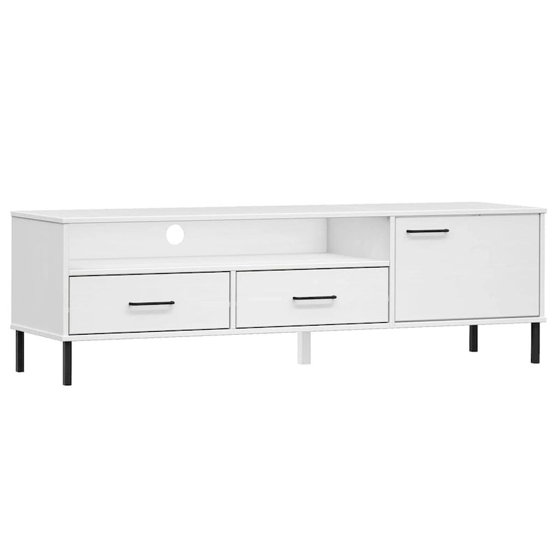Mobile TV con gambe in metallo e legno massiccio di pino - 158 x 40 x 46.5 cm