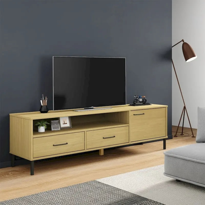 Mobile TV con gambe in metallo e legno massiccio di pino - 158 x 40 x 46.5 cm