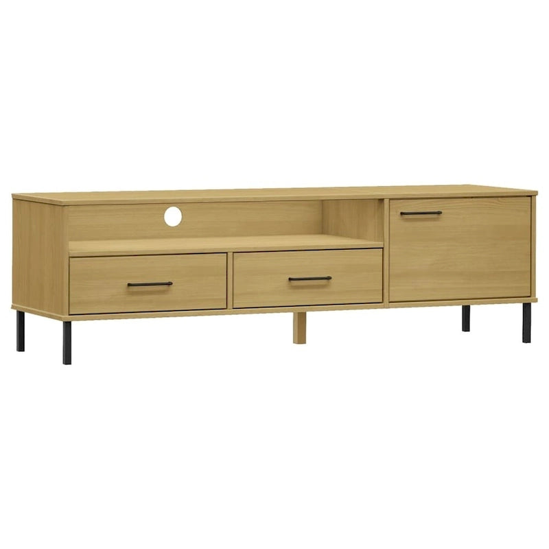 Mobile TV con gambe in metallo e legno massiccio di pino - 158 x 40 x 46.5 cm