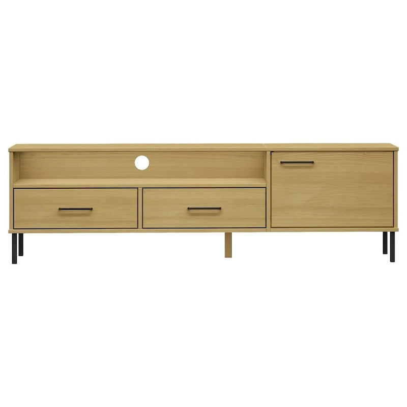 Mobile TV con gambe in metallo e legno massiccio di pino - 158 x 40 x 46.5 cm