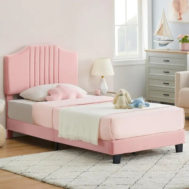 Telaio letto imbottito per bambini con testiera e bottoni decorativi