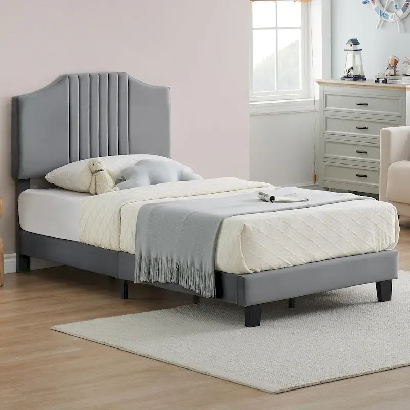 Telaio letto imbottito per bambini con testiera e bottoni decorativi