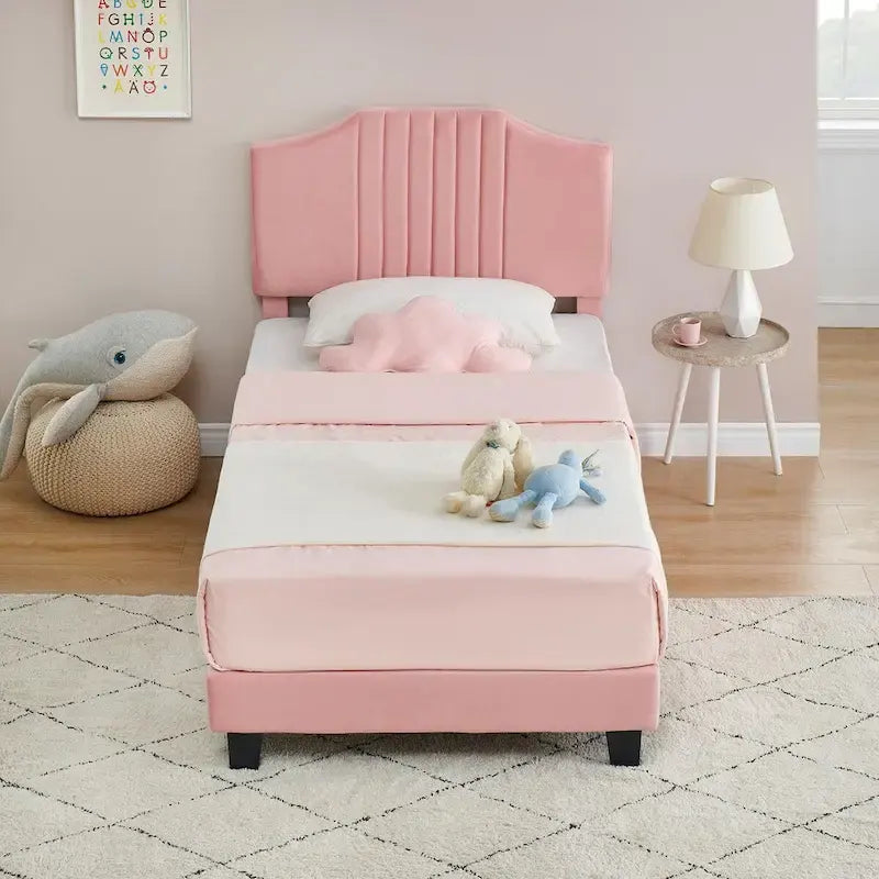 Telaio letto imbottito per bambini con testiera e bottoni decorativi
