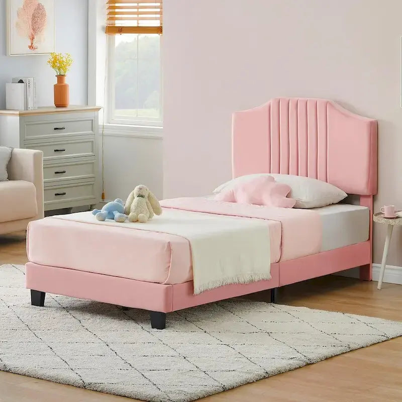 Telaio letto imbottito per bambini con testiera e bottoni decorativi