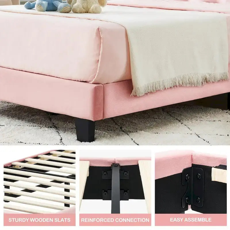 Telaio letto imbottito per bambini con testiera e bottoni decorativi