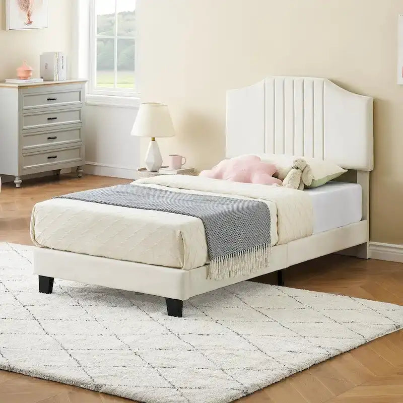 Telaio letto imbottito per bambini con testiera e bottoni decorativi