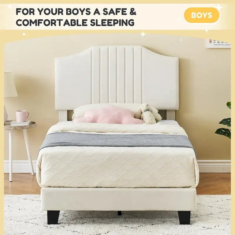 Telaio letto imbottito per bambini con testiera e bottoni decorativi