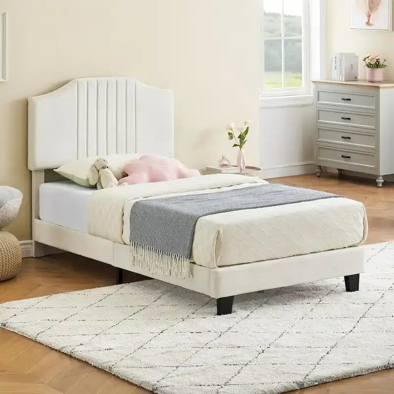 Telaio letto imbottito per bambini con testiera e bottoni decorativi