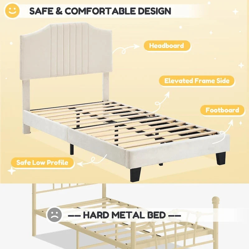 Telaio letto imbottito per bambini con testiera e bottoni decorativi