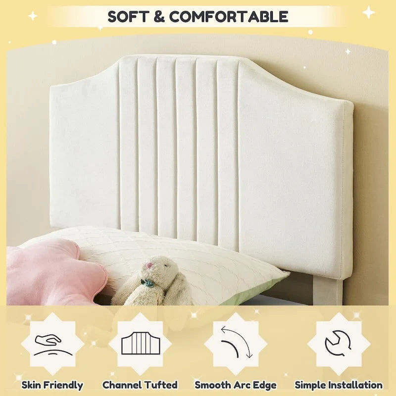 Telaio letto imbottito per bambini con testiera e bottoni decorativi
