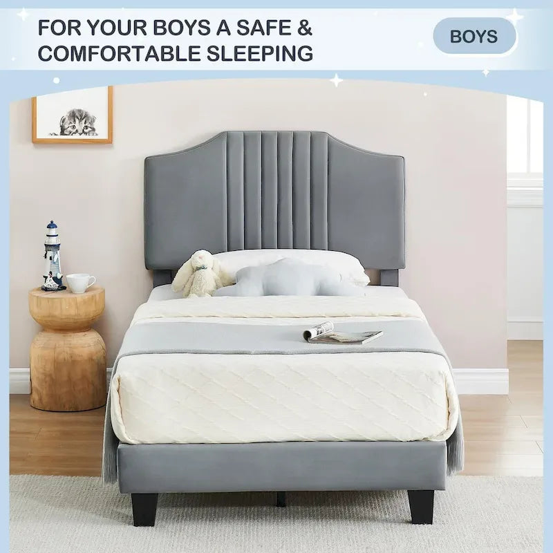 Telaio letto imbottito per bambini con testiera e bottoni decorativi