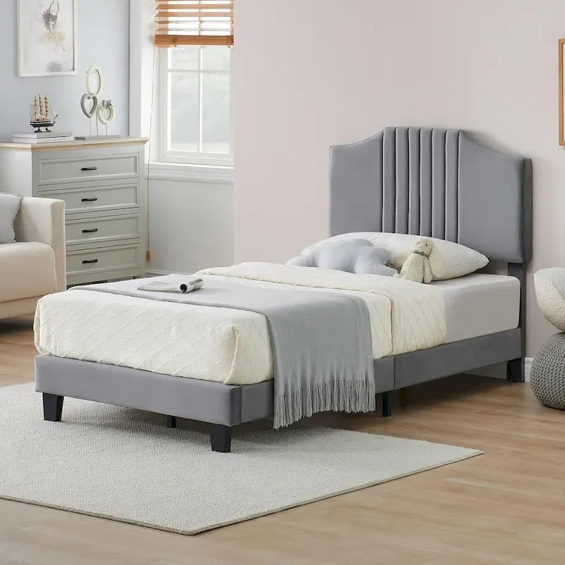 Telaio letto imbottito per bambini con testiera e bottoni decorativi