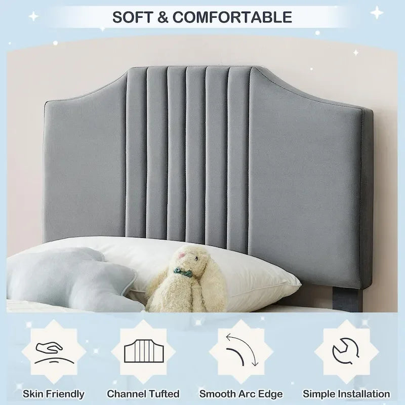 Telaio letto imbottito per bambini con testiera e bottoni decorativi