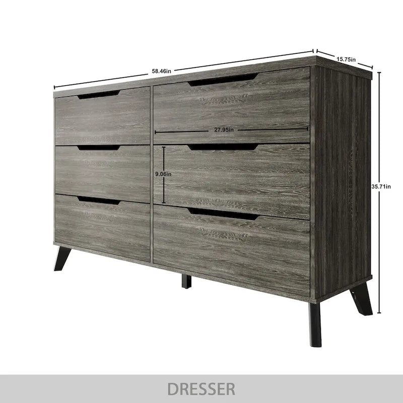 Cassettiera in legno a 6 cassetti con gambe affusolate